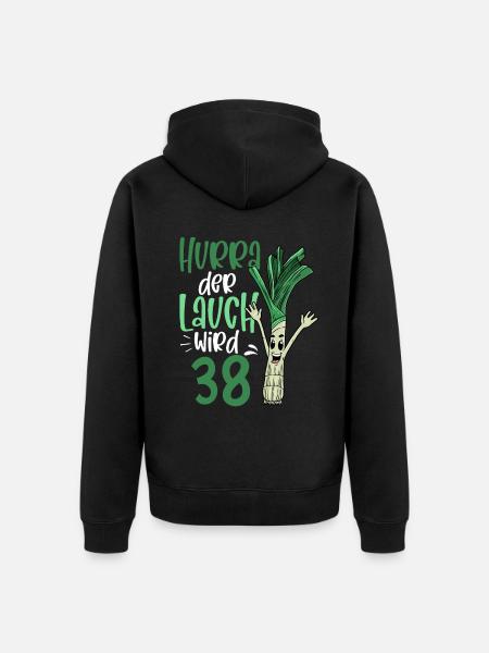 Hurra der Lauch wird 38 - Unisex Premium Bio Zip Hoodie - Schwarz