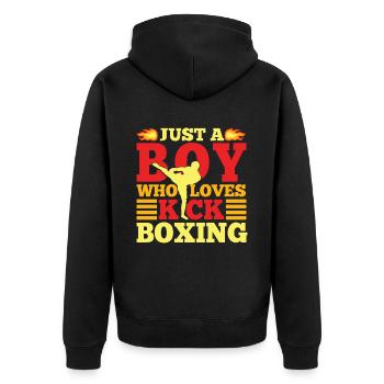 Just A Boy Who Loves Kickboxing Funny Kickboxer - Unisex Premium Organic Zip Hoodie - black - Back - Nico (187cm)