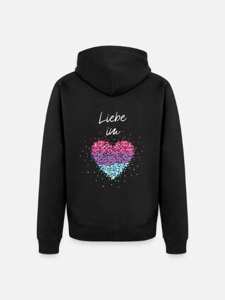 Rakkaus sydämessä Biseksuaali Biseksuaalisuus Lippu Homo - Premium unisex luomu-huppari vetoketjulla - musta