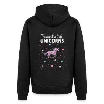 Unicorn Transgender Transsexual Transphobia - Unisex Premium Organic Zip Hoodie - black - Back - Nico (187cm)