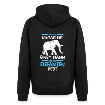 Dickhäuter Rüsseltier Elefant - Unisex Premium Bio Zip Hoodie - Schwarz - Hinten - Nico (187cm)