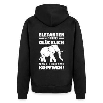Dickhäuter Rüsseltier Elefant - Unisex Premium Bio Zip Hoodie - Schwarz - Hinten - Nico (187cm)