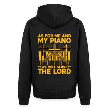 As for me and my Piano we will serve the lord - Unisex Premium Bio Zip Hoodie - Schwarz - Hinten - Nico (187cm)