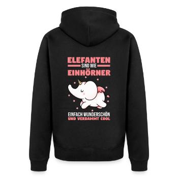 Dickhäuter Rüsseltier Einhorn Elefant - Unisex Premium Bio Zip Hoodie - Schwarz - Hinten - Nico (187cm)