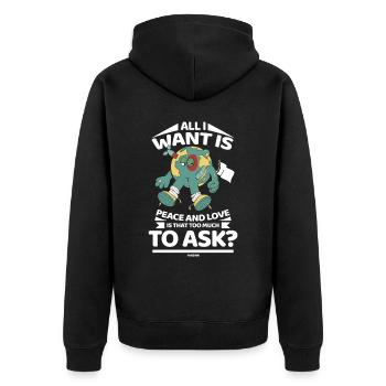 our planet Earth wants world peace - Unisex Premium Organic Zip Hoodie - black - Back - Nico (187cm)