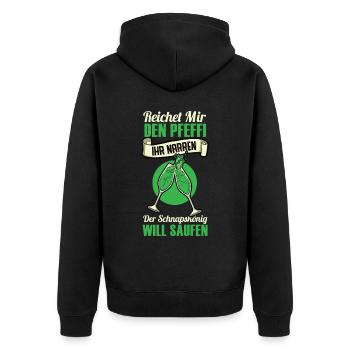 Reicht Mir Den Pfeffi Ihr Narren Der Schnapskönig - Unisex Premium Bio Zip Hoodie - Schwarz - Hinten - Nico (187cm)
