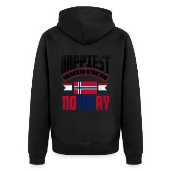 Norvège Norvège Norvège la plus heureuse quand je suis en Norvège - Veste à capuche bio Premium Unisexe - noir - Dos - Nico (187cm)