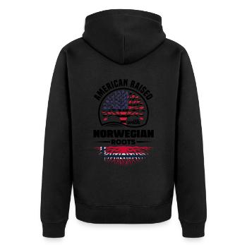 Amerikanisch aufgewachsen mit norwegischen Wurzeln Norwegen - Unisex Premium Bio Zip Hoodie - Schwarz - Hinten - Nico (187cm)