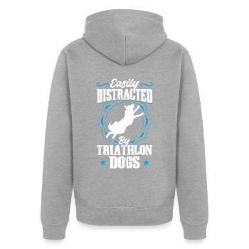 Leicht Von Triathlonhunden Abgelenkt - Dock Diving - Unisex Premium Bio Zip Hoodie - Grau meliert - Hinten - Nico (187cm)