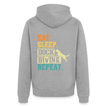 Essen. Schlafen. Dock-tauchen. Wiederholen. - Unisex Premium Bio Zip Hoodie - Grau meliert - Hinten - Nico (187cm)