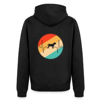 Hund Retro Herzschlag - Unisex Premium Bio Zip Hoodie - Schwarz - Hinten - Nico (187cm)