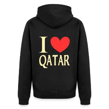 Ich liebe Katar - Unisex Premium Bio Zip Hoodie - Schwarz - Hinten - Nico (187cm)