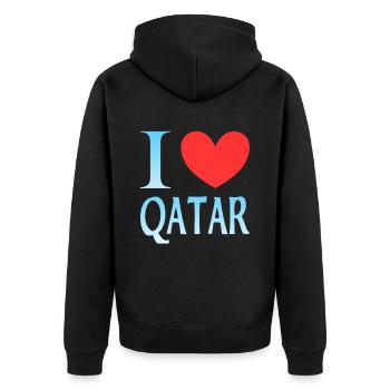Ich liebe Katar - Unisex Premium Bio Zip Hoodie - Schwarz - Hinten - Nico (187cm)