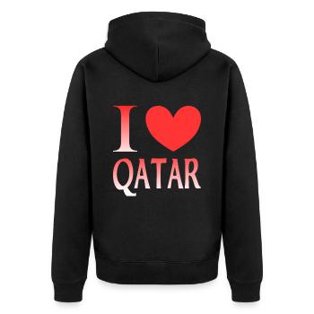 Ich liebe Katar - Unisex Premium Bio Zip Hoodie - Schwarz - Hinten - Nico (187cm)