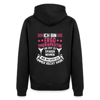 Ergotherapeutin hat immer Recht Ergotherapie - Unisex Premium Bio Zip Hoodie - Schwarz - Hinten - Nico (187cm)