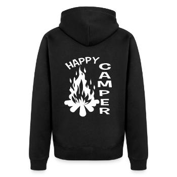 Glücklicher Camper - Unisex Premium Bio Zip Hoodie - Schwarz - Hinten - Nico (187cm)