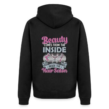 Schönheit Kommt Aus Dem Inneren Des Friseursalons - Unisex Premium Bio Zip Hoodie - Schwarz - Hinten - Nico (187cm)