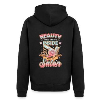 Schönheit Kommt Aus Dem Inneren Des Friseursalons - Unisex Premium Bio Zip Hoodie - Schwarz - Hinten - Nico (187cm)