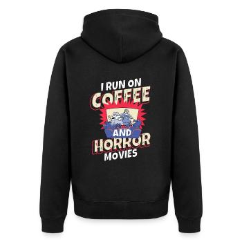 Je cours sur le café et le vrai crime - Veste à capuche bio Premium Unisexe - noir - Dos - Nico (187cm)
