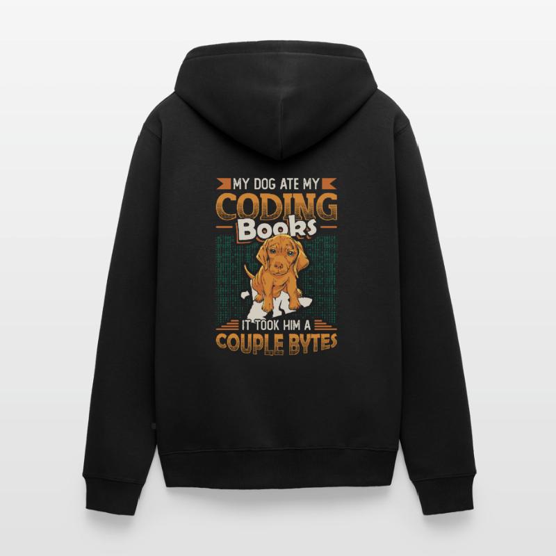 Dog Bytes Code Computer Joke Programming Unisex Premium Organic Zip Hoodie