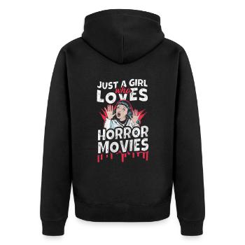 Just a Girl who loves Horror Movies - Unisex Premium Bio Zip Hoodie - Schwarz - Hinten - Nico (187cm)