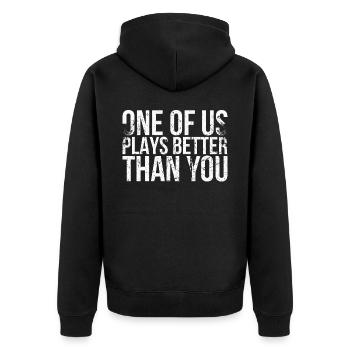 One of us plays better than you for badminton - Unisex Premium Organic Zip Hoodie - black - Back - Nico (187cm)
