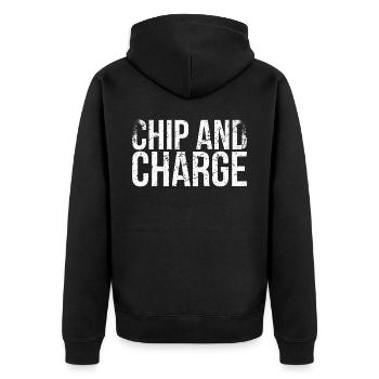 Chip- Und Ladedesign Für Tennisfans - Unisex Premium Bio Zip Hoodie - Schwarz - Hinten - Nico (187cm)