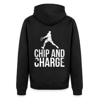 Chip- Und Ladedesign Für Tennisfans - Unisex Premium Bio Zip Hoodie - Schwarz - Hinten - Nico (187cm)