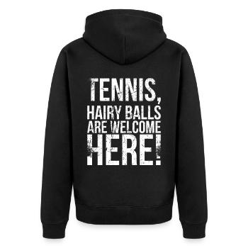 Hairy tennis balls are welcome here - Unisex Premium Organic Zip Hoodie - black - Back - Nico (187cm)
