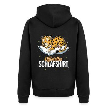 Offizielles Schlafshirt Leopard - Unisex Premium Bio Zip Hoodie - Schwarz - Hinten - Nico (187cm)