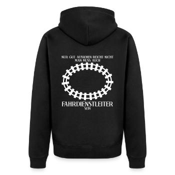 Fahrdienstleiter Züge Witz Zugführer - Unisex Premium Bio Zip Hoodie - Schwarz - Hinten - Nico (187cm)