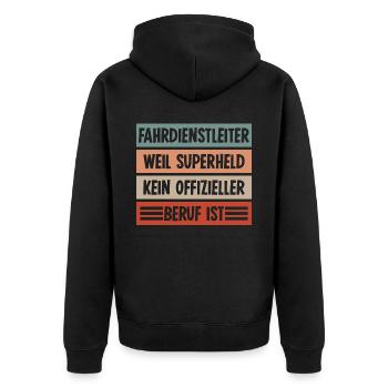 Fahrdienstleiter Superheld Zugführer - Unisex Premium Bio Zip Hoodie - Schwarz - Hinten - Nico (187cm)