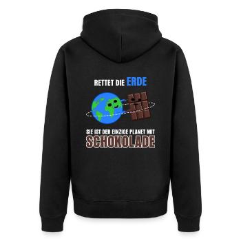 Schokolade Rettet die Erde - Unisex Premium Bio Zip Hoodie - Schwarz - Hinten - Nico (187cm)
