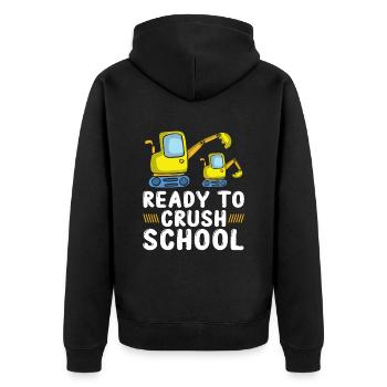 Ready To Crush School Excavator - Unisex Premium Organic Zip Hoodie - black - Back - Nico (187cm)
