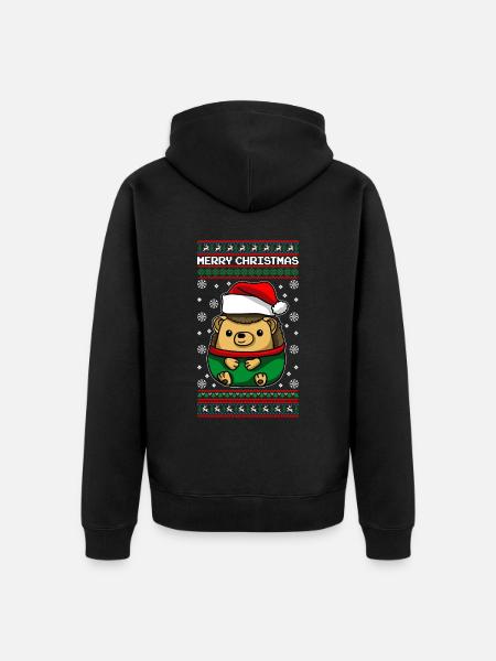 Igel mit Ugly Christmas Sweater - Unisex Premium Bio Zip Hoodie - Schwarz