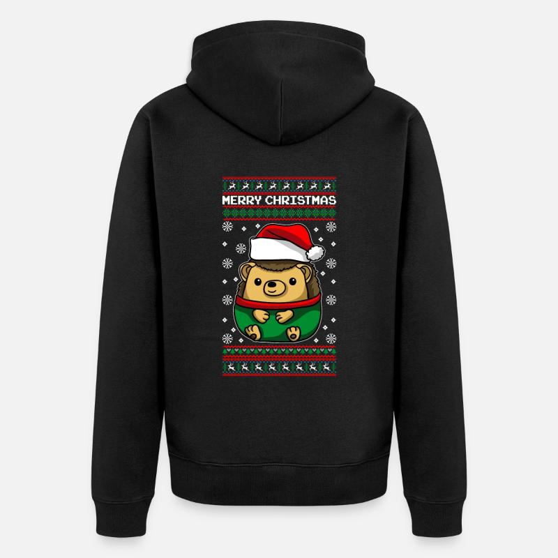 Igel mit Ugly Christmas Sweater - Unisex Premium Bio Zip Hoodie - Schwarz