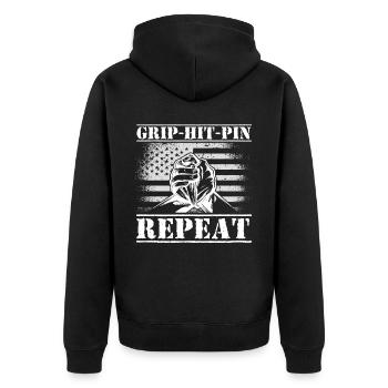 Armwrestler USA-Flaggen-Handdrücken - Unisex Premium Bio Zip Hoodie - Schwarz - Hinten - Nico (187cm)