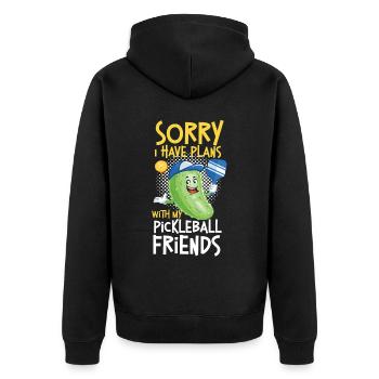 Pickleball Pickle Sorry I Have - Unisex Premium Bio Zip Hoodie - Schwarz - Hinten - Nico (187cm)