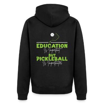 Pickleball Education Is Important - Unisex Premium Bio Zip Hoodie - Schwarz - Hinten - Nico (187cm)