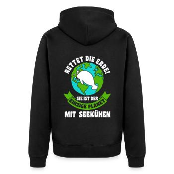 Meerkuh Seekuh - Unisex Premium Bio Zip Hoodie - Schwarz - Hinten - Nico (187cm)