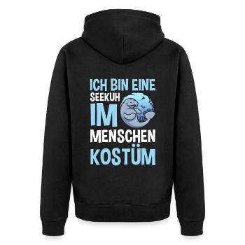 Meerkuh Seekuh - Unisex Premium Bio Zip Hoodie - Schwarz - Hinten - Nico (187cm)