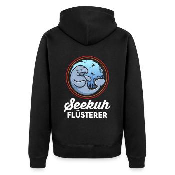 Meerkuh Seekuh - Unisex Premium Bio Zip Hoodie - Schwarz - Hinten - Nico (187cm)