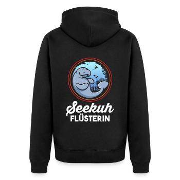Meerkuh Seekuh - Unisex Premium Bio Zip Hoodie - Schwarz - Hinten - Nico (187cm)
