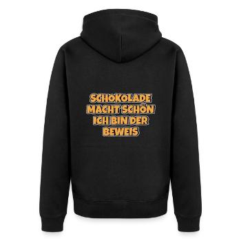 Schokolade macht schön Lustiger Spruch Schokolade - Unisex Premium Bio Zip Hoodie - Schwarz - Hinten - Nico (187cm)