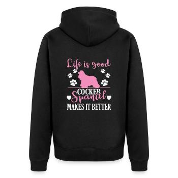 Life is good cocker spaniel makes it better - Unisex Premium Organic Zip Hoodie - black - Back - Nico (187cm)