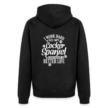 I work hard for my Cocker Spaniel Dog - Unisex Premium Organic Zip Hoodie - black - Back - Nico (187cm)