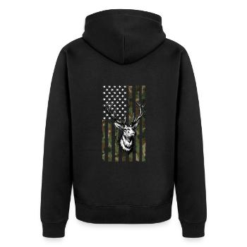 Hirsch Flagge Amerika - Unisex Premium Bio Zip Hoodie - Schwarz - Hinten - Nico (187cm)