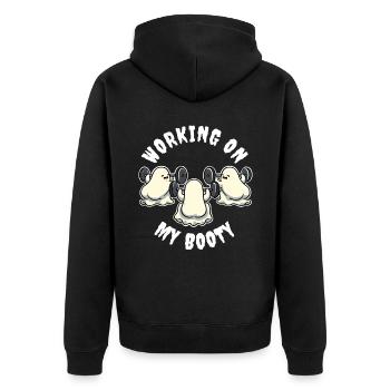 Working On My Booty Geist Geschenk - Unisex Premium Bio Zip Hoodie - Schwarz - Hinten - Nico (187cm)