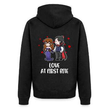 Vampire Love At First Bite Vampir Geschenk - Unisex Premium Bio Zip Hoodie - Schwarz - Hinten - Nico (187cm)