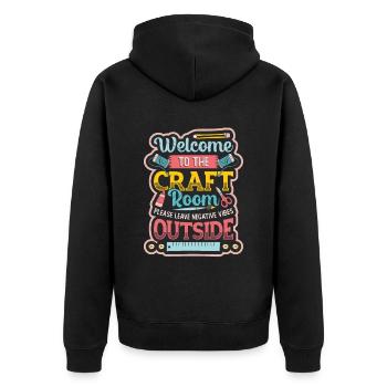 Bastelzimmer, Künstler, Handwerker, Garn, Häkeln. - Unisex Premium Bio Zip Hoodie - Schwarz - Hinten - Nico (187cm)